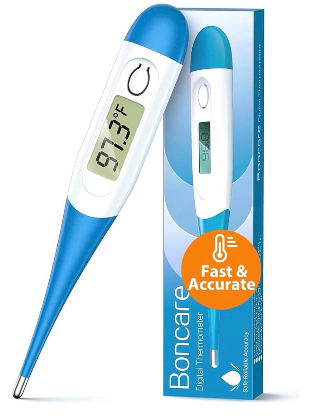 Boncare T15 Digital Thermometer LCD Waterproof Blue/White w/ Case